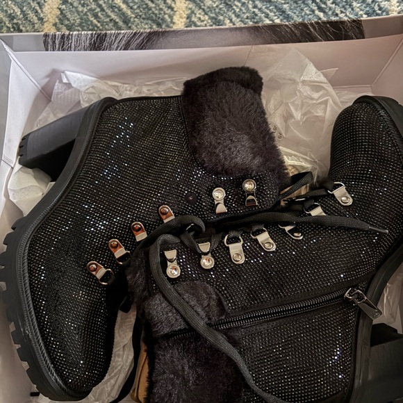 Jennifer Lopez Shoes - Jennifer Lopez Black Glitter Combat Boots